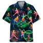Neon Blue Tennis Hawaiian Shirt Pattern Detail For Summer Holidays And Outdoor Fun
