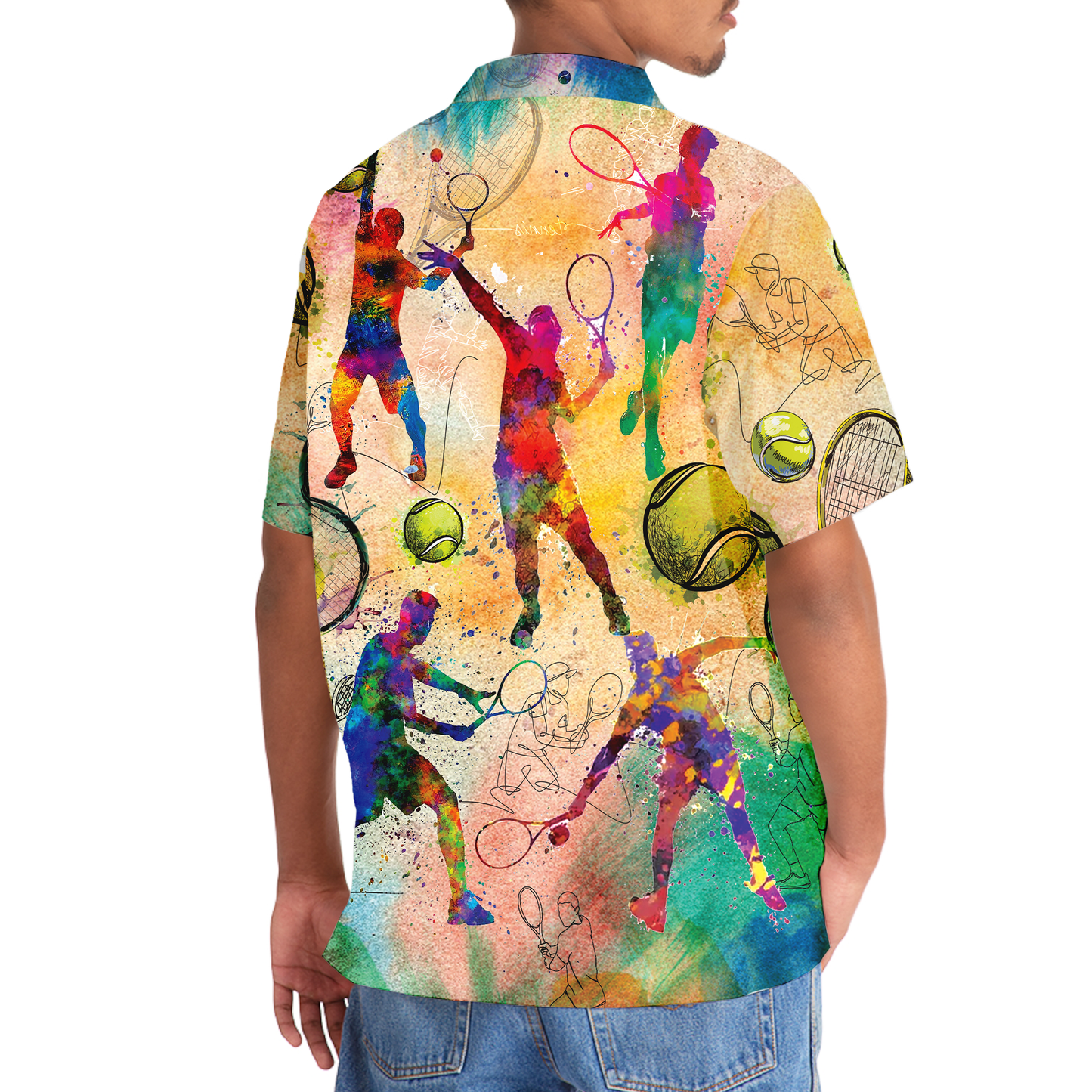 Vintage Retro Tennis Hawaiian Shirt Artwork Detail For Tropical Trips And Casual Outings