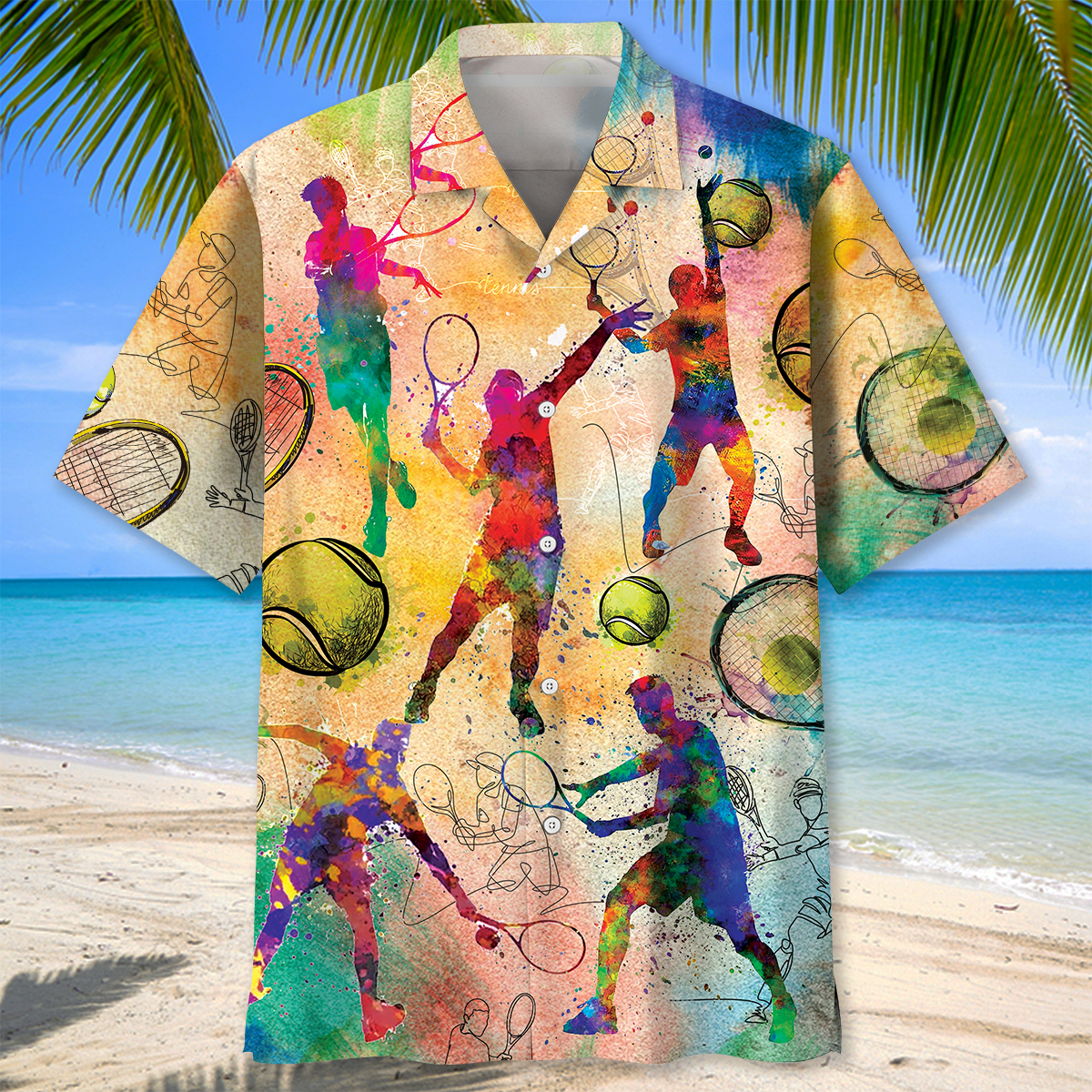 Vintage Retro Tennis Hawaiian Shirt Pattern View For Lightweight Everyday Style