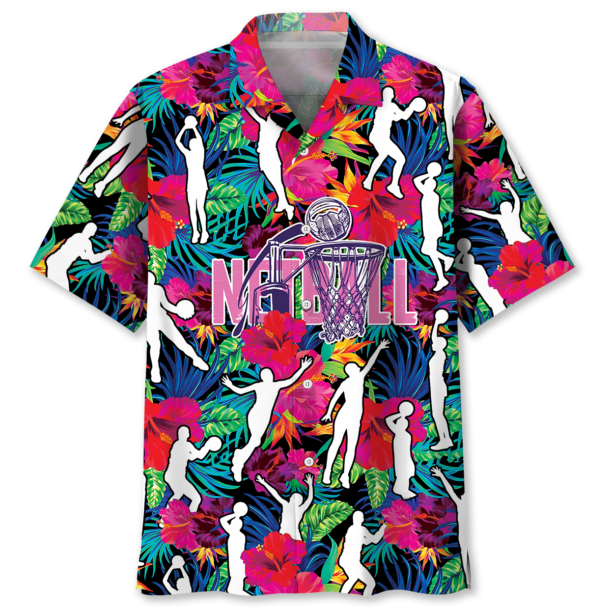 Colorful Tropical Netball Hawaiian Shirt For Summer Vacation And Beach Travel