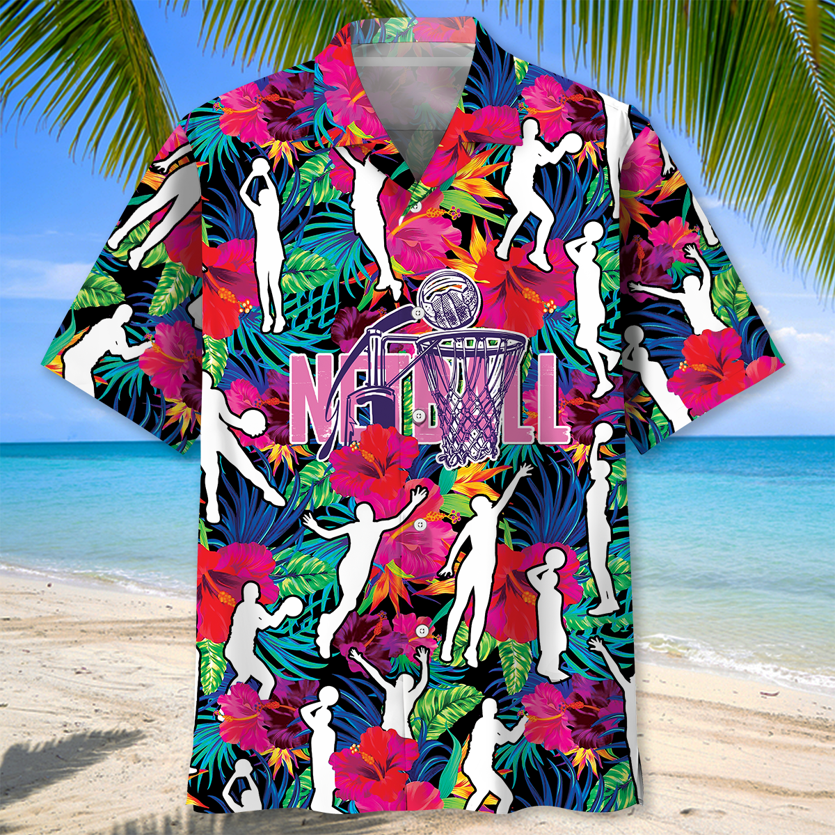 Colorful Tropical Netball Hawaiian Shirt Pattern View For Relaxed Warm Weather Outfits