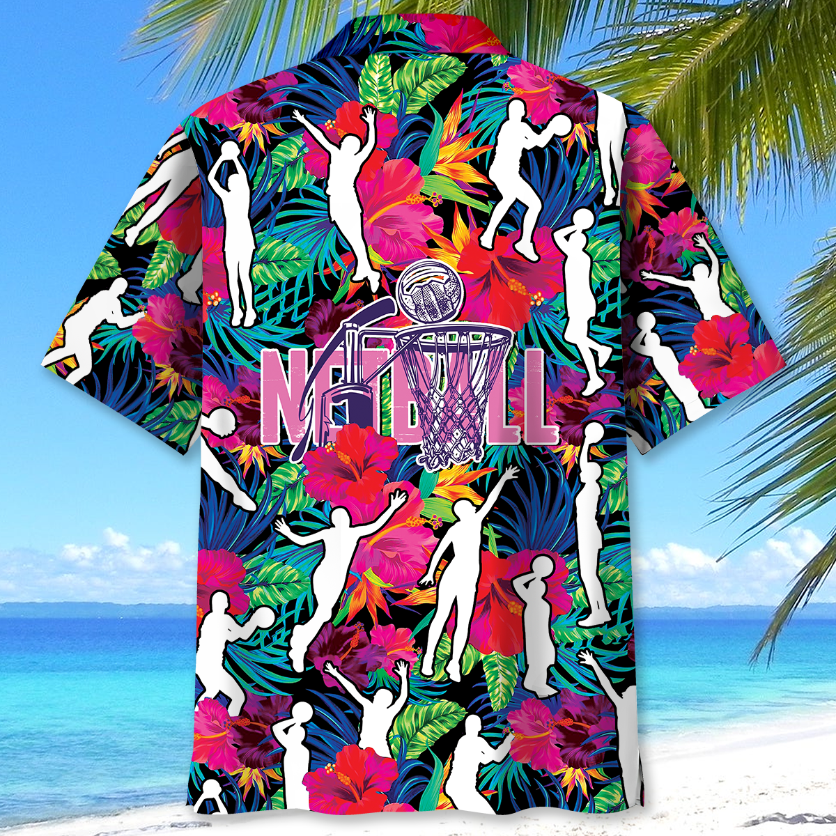 Colorful Tropical Netball Hawaiian Shirt Artwork Detail For Resort Trips And Outdoor Activities