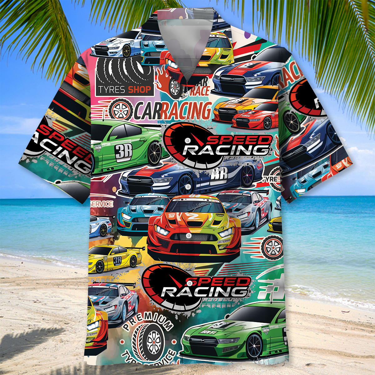 Car Drift Racing Street Hawaiian Shirt Artwork Detail For Resort Trips And Outdoor Activities