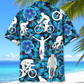 Blue Light Cycling Adventure Hawaiian Shirt Pattern Detail For Vacation Travel And Daily Wear