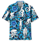Blue Light Cycling Adventure Hawaiian Shirt Artwork Detail For Resort Trips And Outdoor Activities