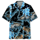 Blue Light Fishing Coastal Hawaiian Shirt Pattern Detail For Vacation Travel And Daily Wear