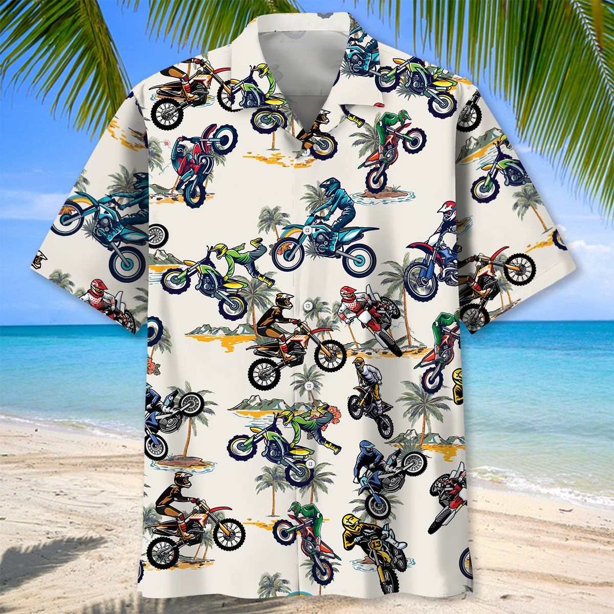 Tropical Bicycle Dirt Racing Hawaiian Shirt Pattern Detail For Vacation Travel And Daily Wear