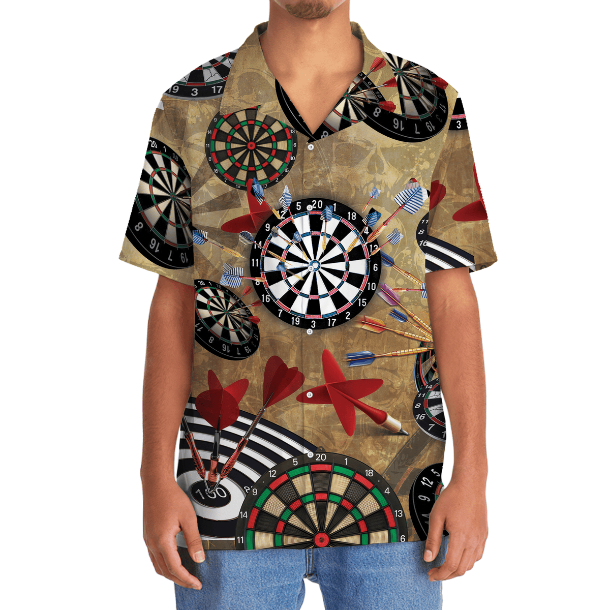 Vintage Retro Dart Hawaiian Shirt Artwork Detail For Resort Trips And Outdoor Activities