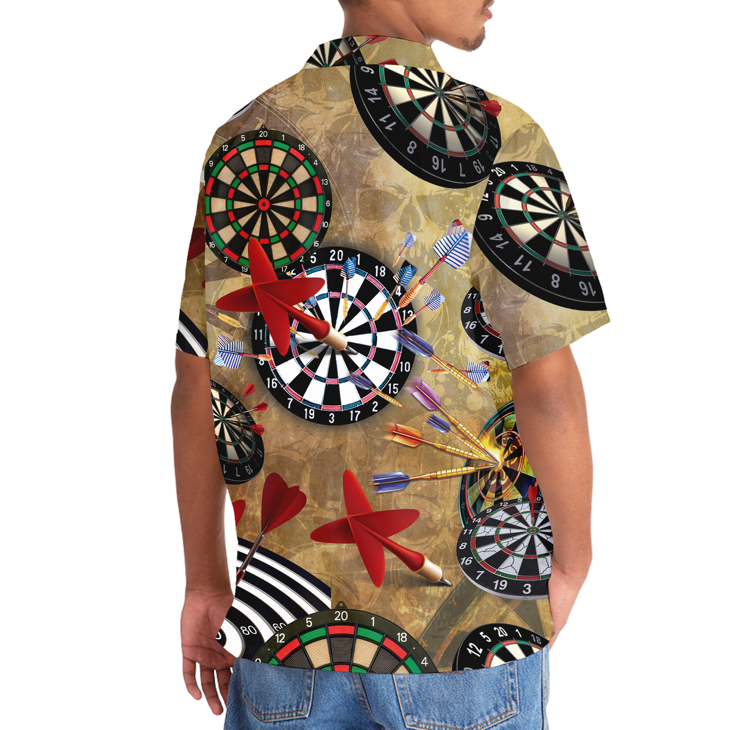 Vintage Retro Dart Hawaiian Shirt Design View For Casual Summer Styling