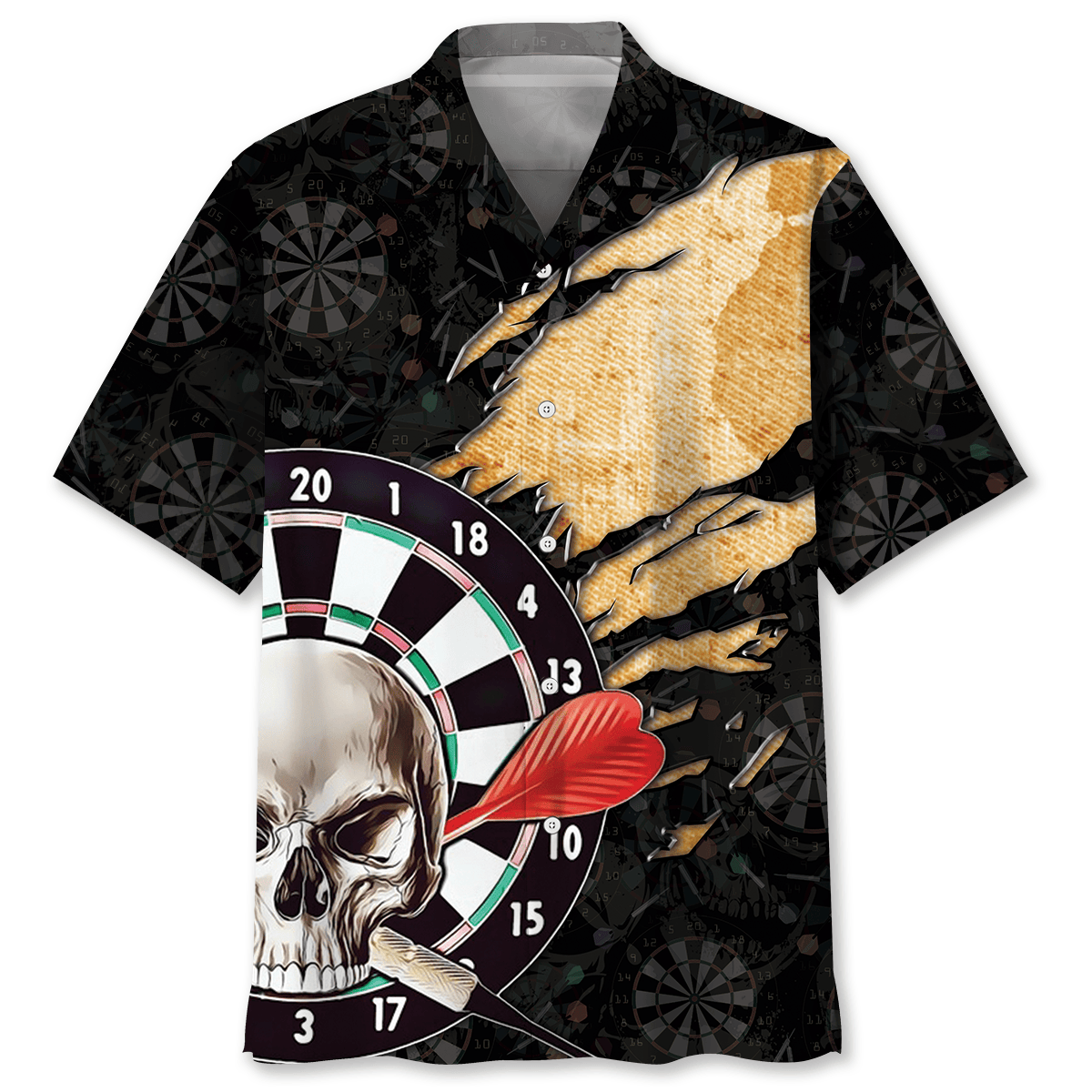 Bold Skull Dart Hawaiian Shirt Pattern View For Relaxed Warm Weather Outfits