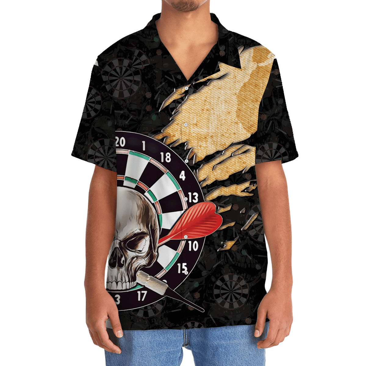 Bold Skull Dart Hawaiian Shirt Design View For Casual Summer Styling