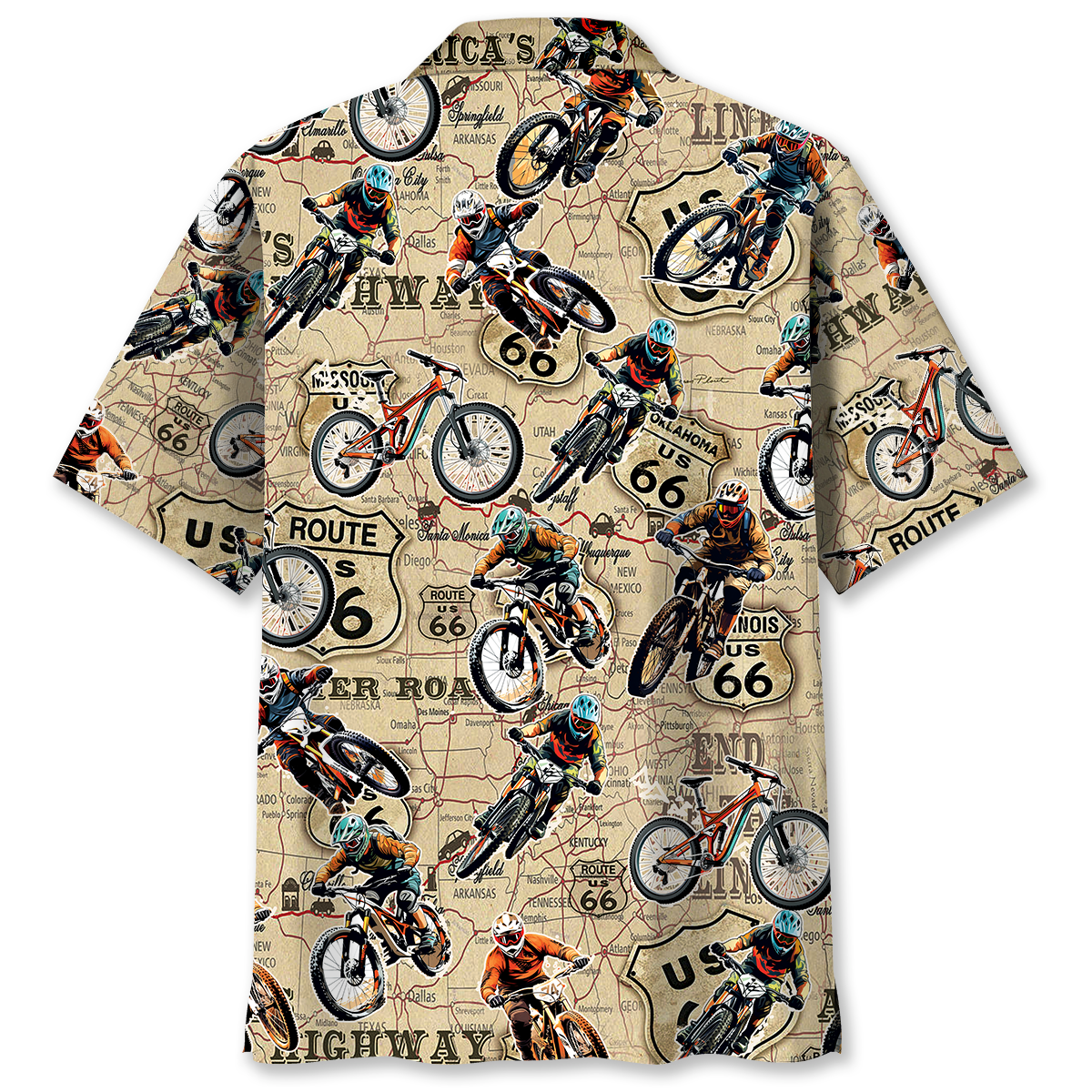 Bicycle Desert Highway Mountain Racing Adventure Hawaiian Shirt Pattern View For Lightweight Everyday Style