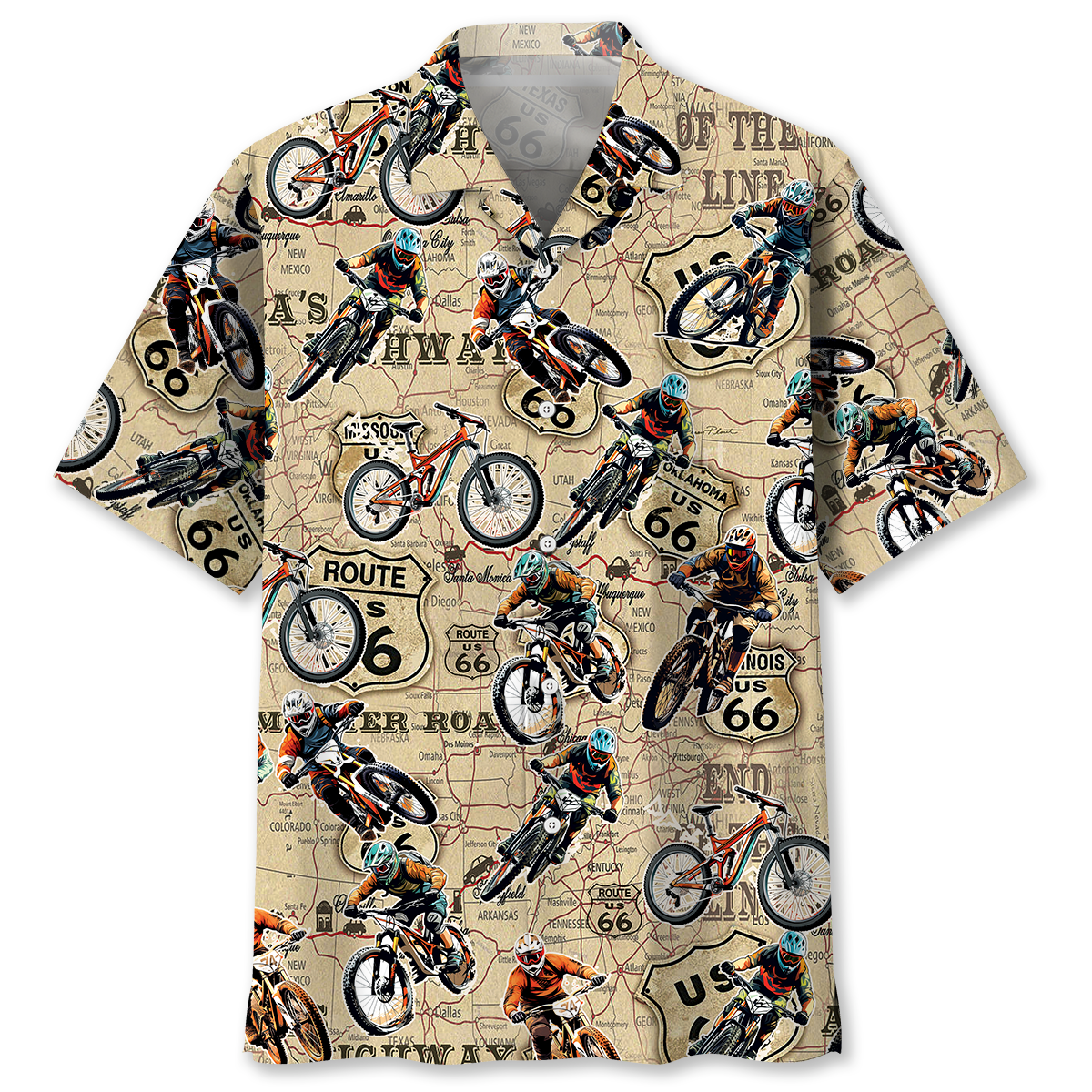 Bicycle Desert Highway Mountain Racing Adventure Hawaiian Shirt Design Detail For Beach Days And Holiday Travel