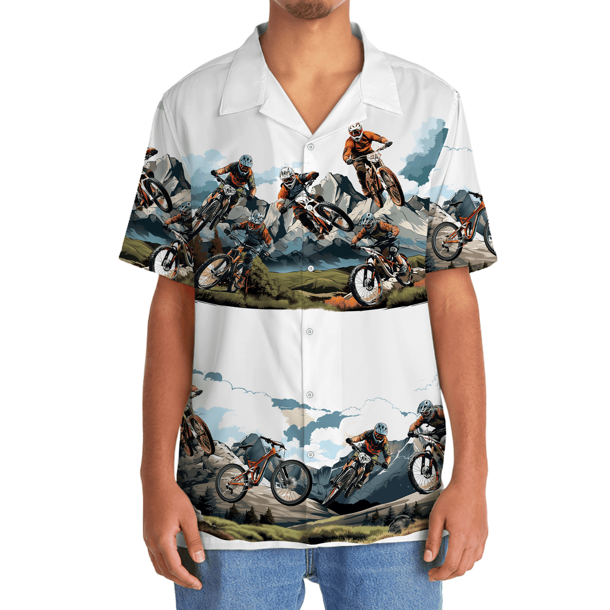 Bicycle Colorado Mountain Adventure Hawaiian Shirt Pattern Detail For Summer Holidays And Outdoor Fun