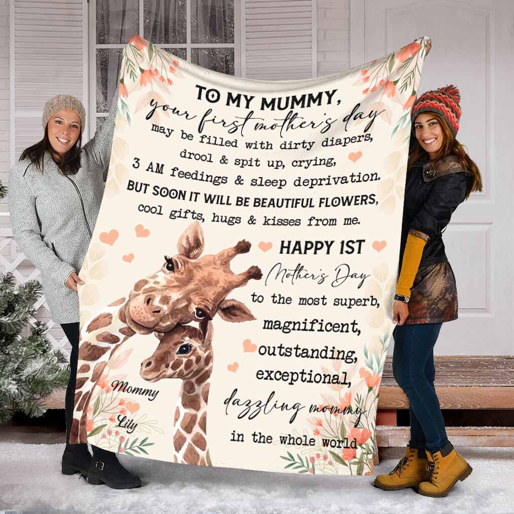 Giraffe To My Mummy On Your 1ST Mothers Day Personalized Flannel Blanket For Cozy Bedroom Sofa Decor