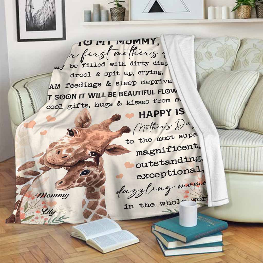 Giraffe To My Mummy On Your 1ST Mothers Day Personalized Flannel Blanket For Cozy Bedroom Sofa Decor