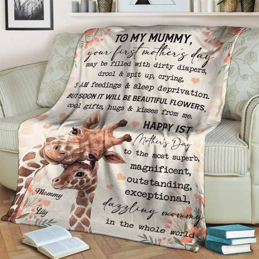 Giraffe To My Mummy On Your 1ST Mothers Day Personalized Flannel Blanket For Cozy Bedroom Sofa Decor