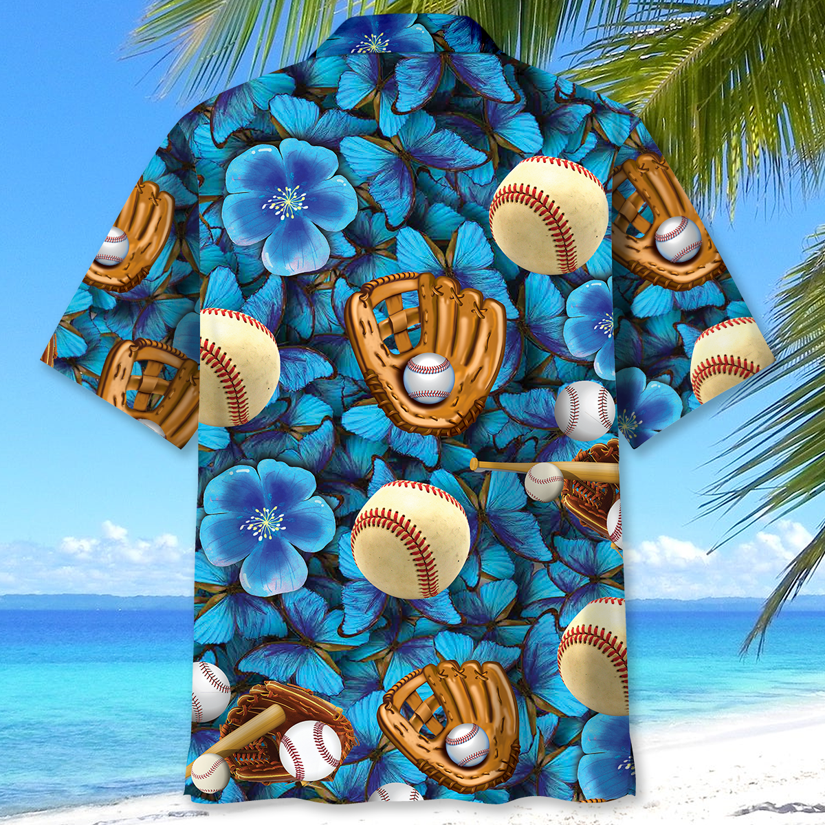 Baseball Gloves Sport Hawaiian Shirt Artwork Detail For Resort Trips And Outdoor Activities