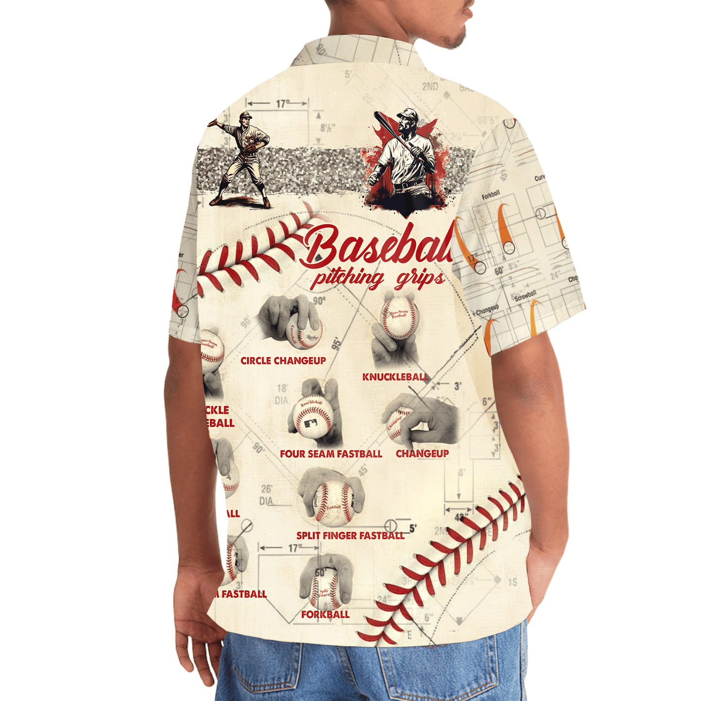Baseball Pitching Grips Training Hawaiian Shirt Artwork Detail For Resort Trips And Outdoor Activities