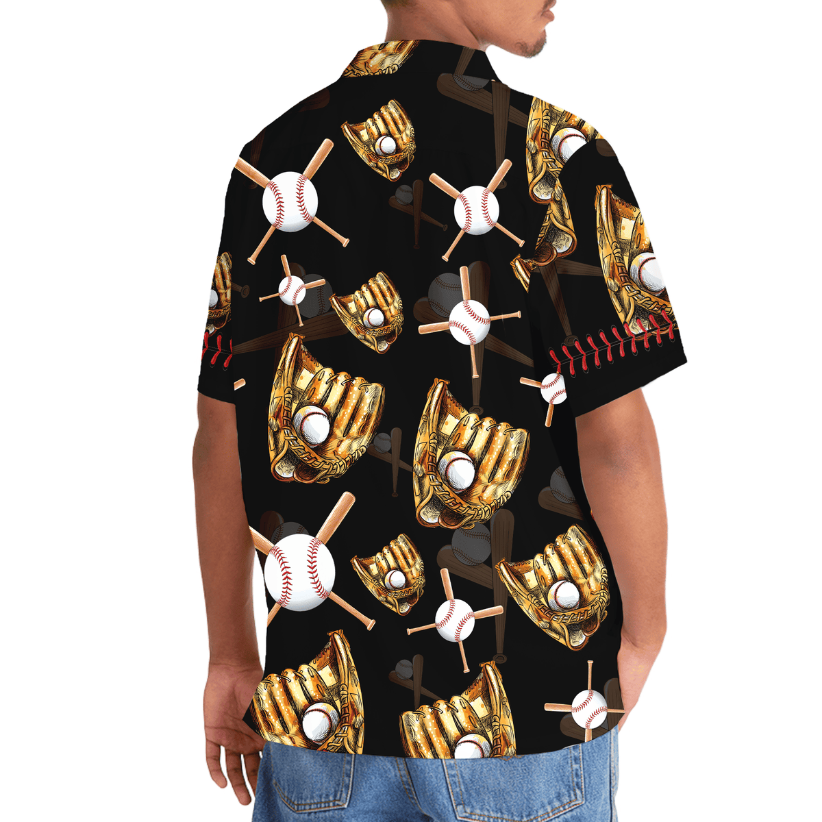 Black Vintage Retro Baseball Gloves Hawaiian Shirt Artwork View For Coastal Escapes And Resort Style
