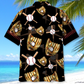 Black Vintage Retro Baseball Gloves Hawaiian Shirt Design Detail For Beach Days And Holiday Travel