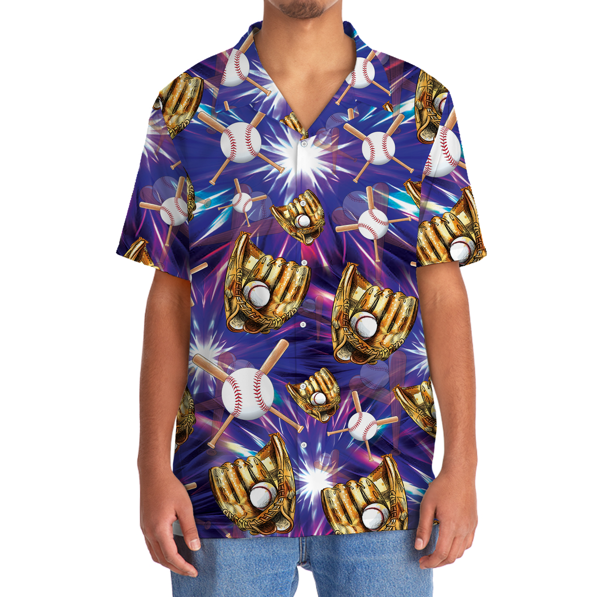 Purple Baseball Gloves Sport Hawaiian Shirt Artwork View For Coastal Escapes And Resort Style