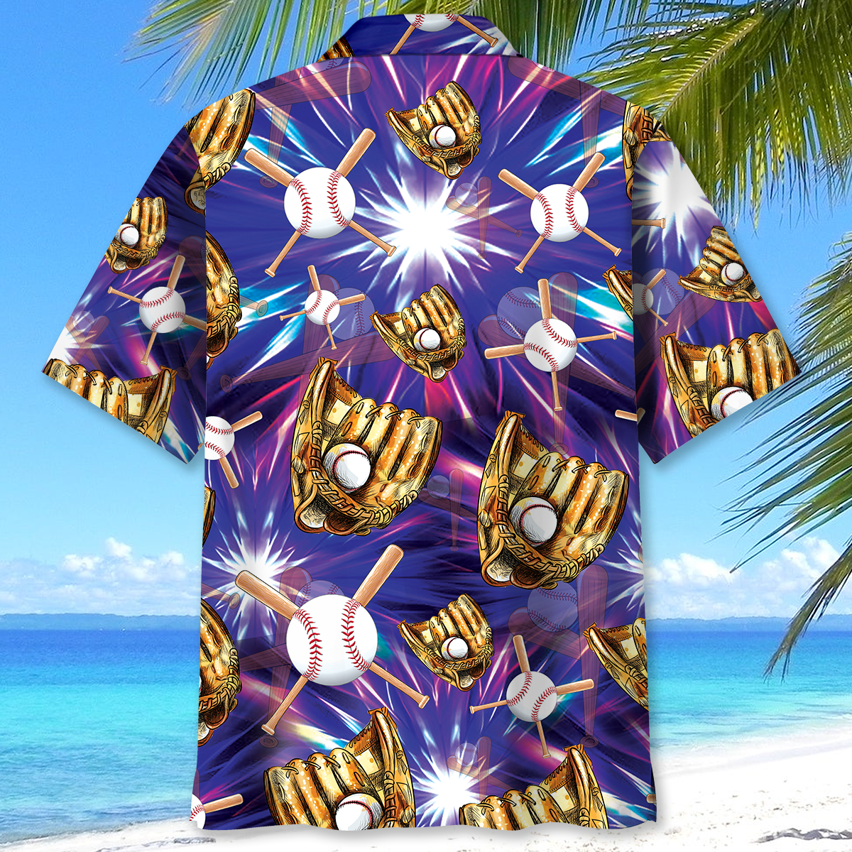 Purple Baseball Gloves Sport Hawaiian Shirt Design Detail For Beach Days And Holiday Travel