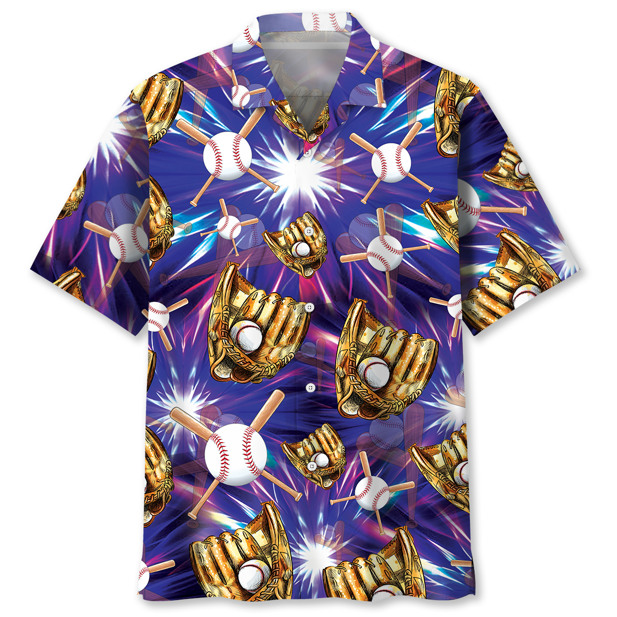 Purple Baseball Gloves Sport Hawaiian Shirt For Beach Parties And Weekend Getaways