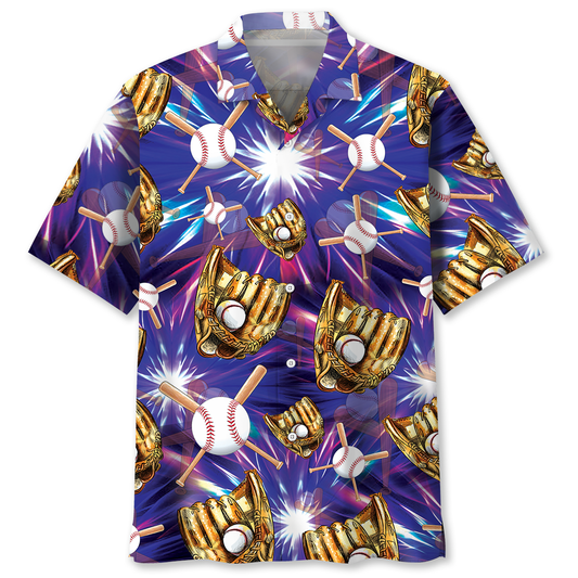 Purple Baseball Gloves Sport Hawaiian Shirt For Beach Parties And Weekend Getaways