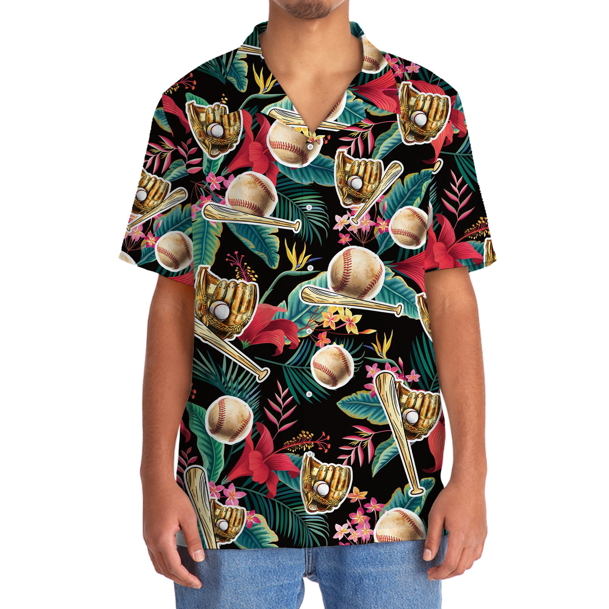 Tropical Floral Baseball Gloves Sport Hawaiian Shirt Design View For Casual Summer Styling