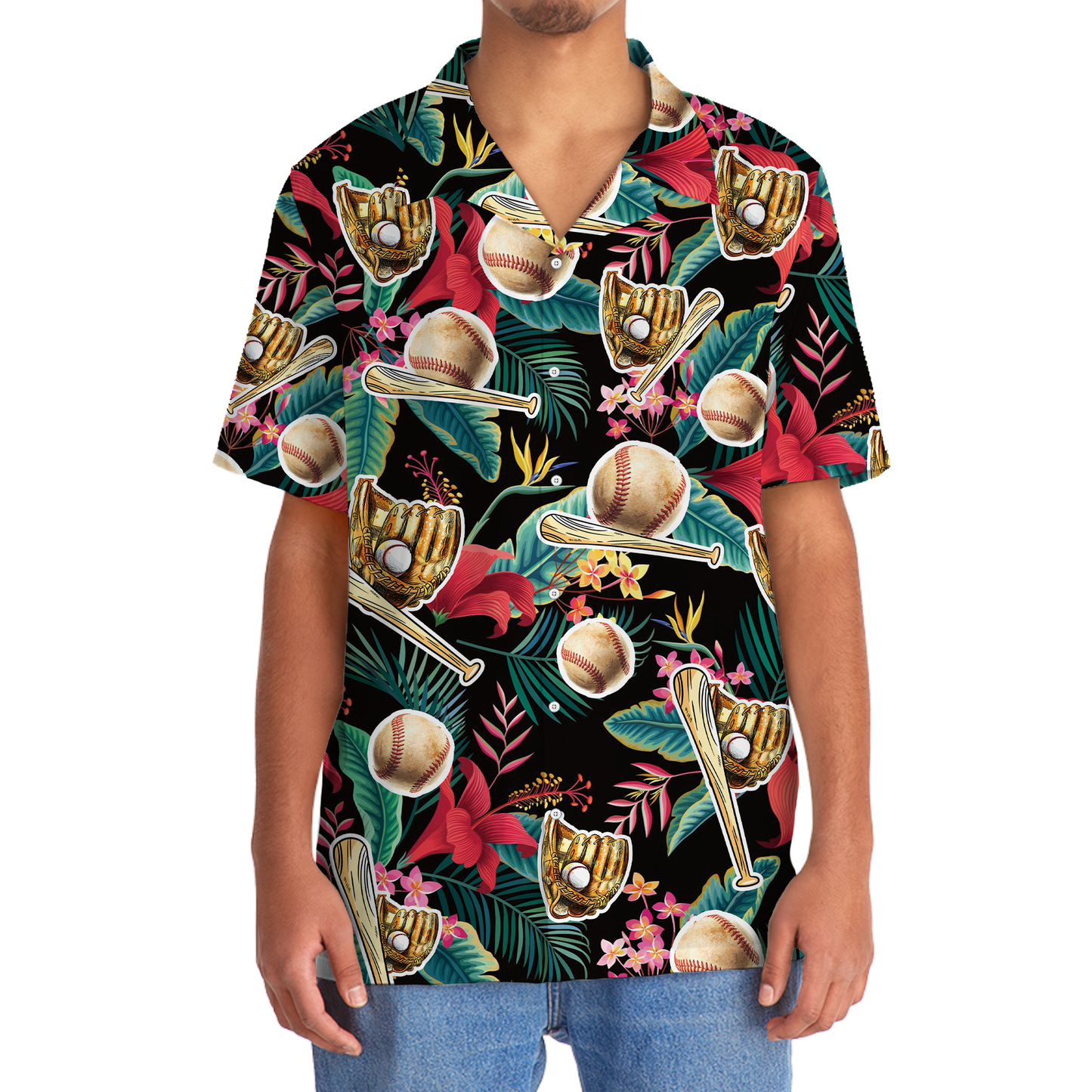 Tropical Floral Baseball Gloves Sport Hawaiian Shirt Design View For Casual Summer Styling