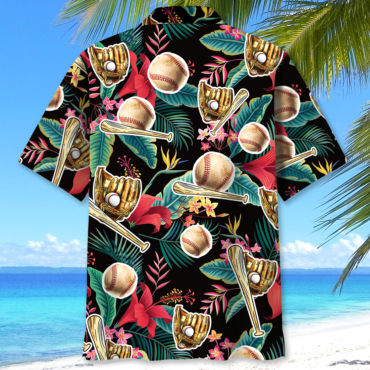 Tropical Floral Baseball Gloves Sport Hawaiian Shirt For Beach Parties And Weekend Getaways