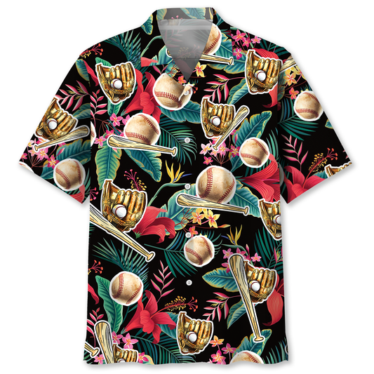 Tropical Floral Baseball Gloves Sport Hawaiian Shirt For Summer Vacation And Beach Travel