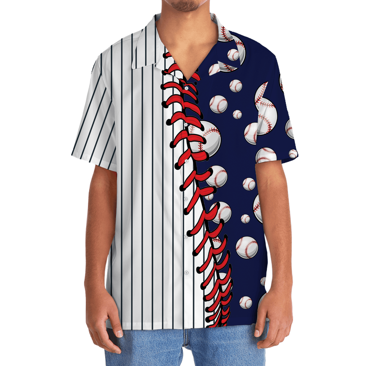 Baseball Stripes Sport Hawaiian Shirt Pattern View For Lightweight Everyday Style
