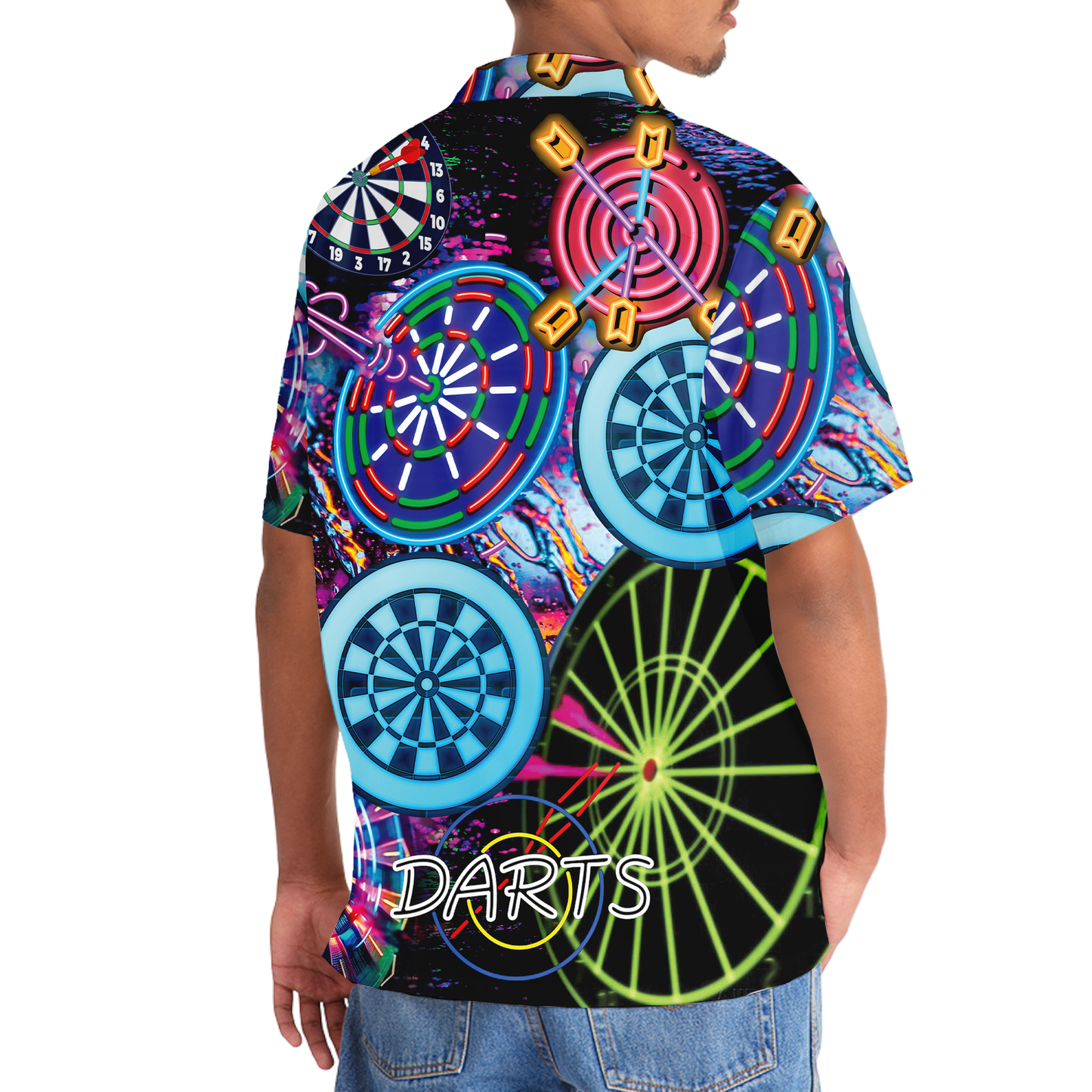 Neon Retro Dart Hawaiian Shirt For Resort Getaways And Comfortable Summer Activities