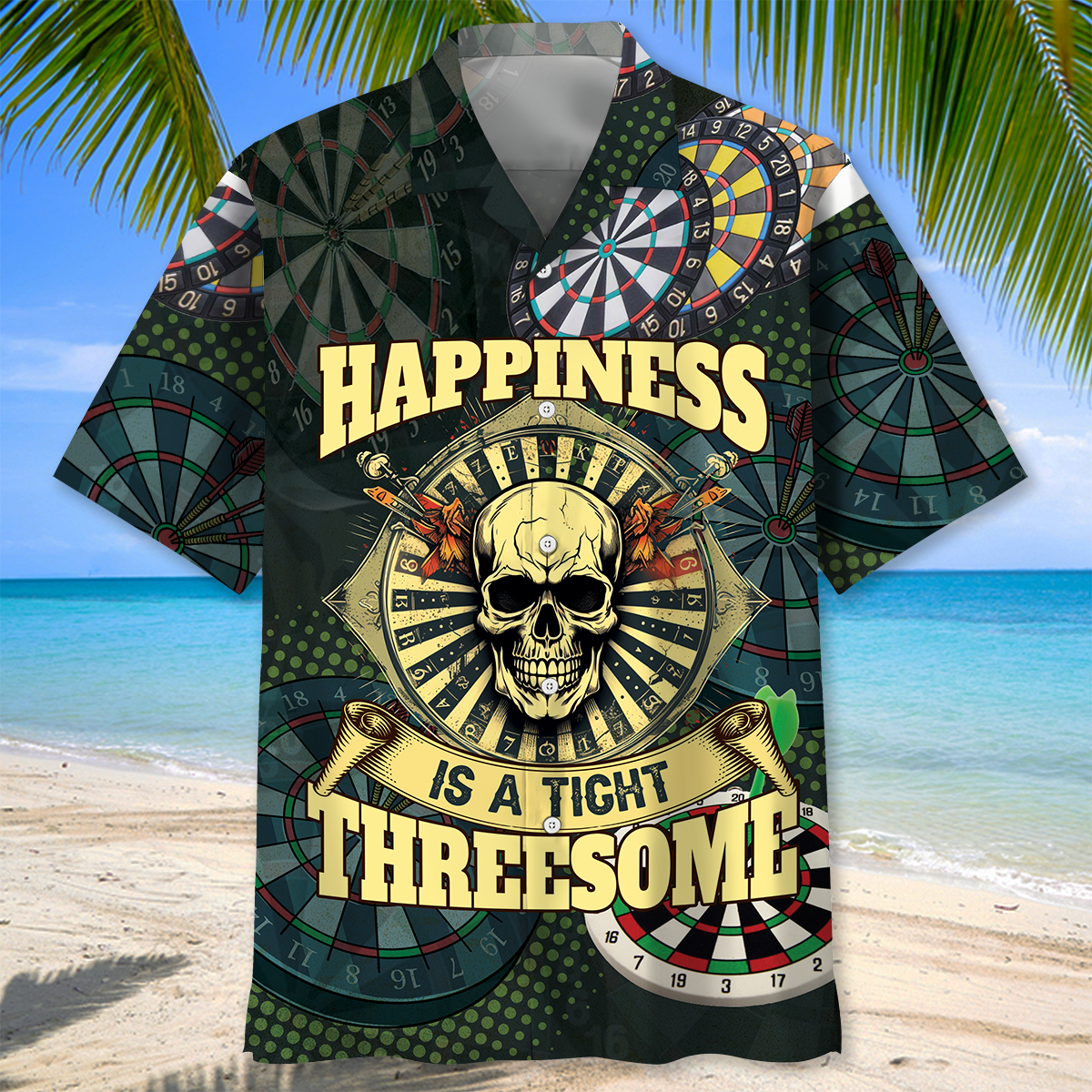 Bold Skull Dart Happiness Hawaiian Shirt For Resort Getaways And Comfortable Summer Activities