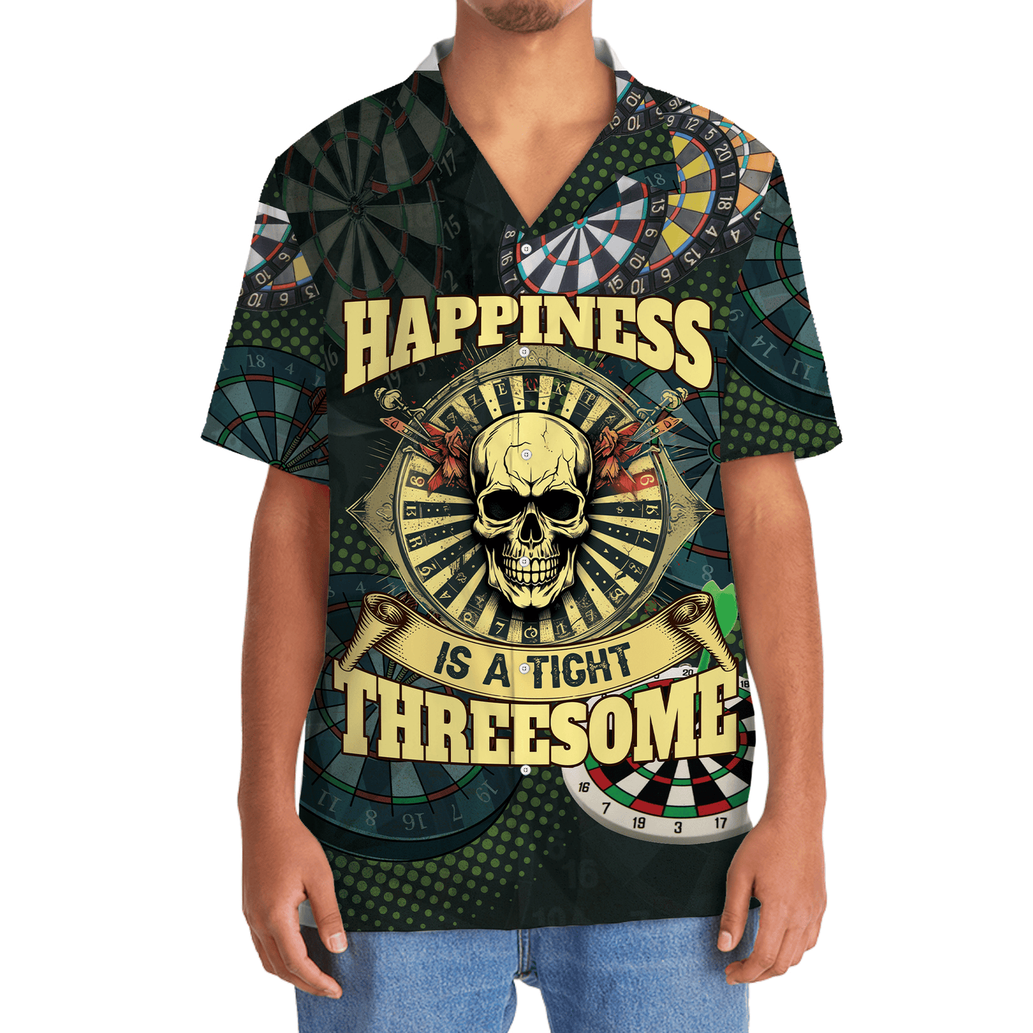 Bold Skull Dart Happiness Hawaiian Shirt For Summer Vacation And Beach Travel