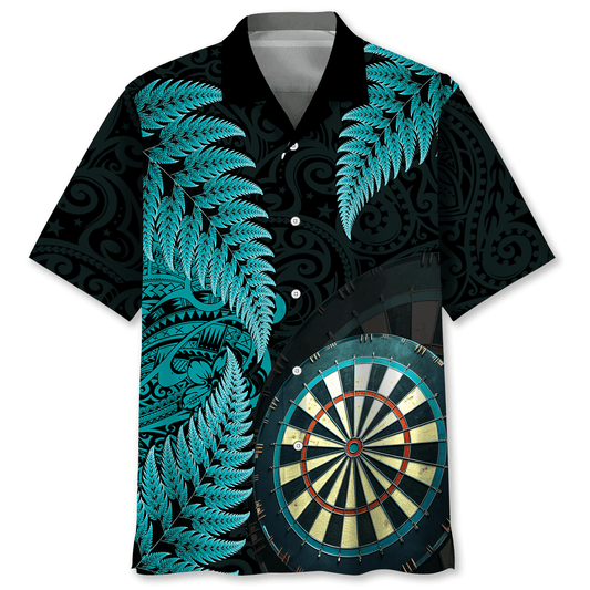 Blue Tropical Dart Polynesian Happiness Hawaiian Shirt Artwork Detail For Tropical Trips And Casual Outings