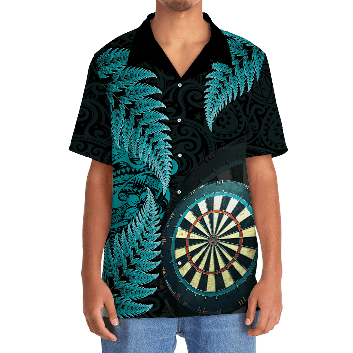 Blue Tropical Dart Polynesian Happiness Hawaiian Shirt Design View For Resort Travel And Thoughtful Gifting