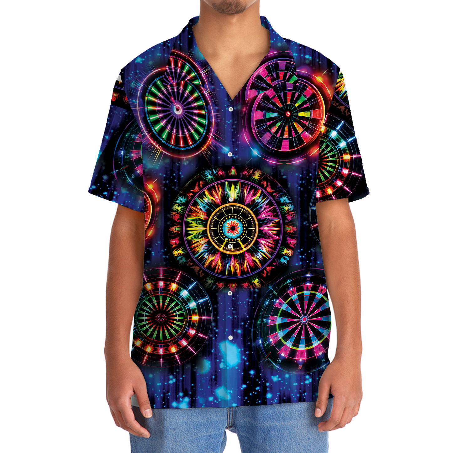 Neon Retro Dart Light Happiness Hawaiian Shirt Design View For Resort Travel And Thoughtful Gifting