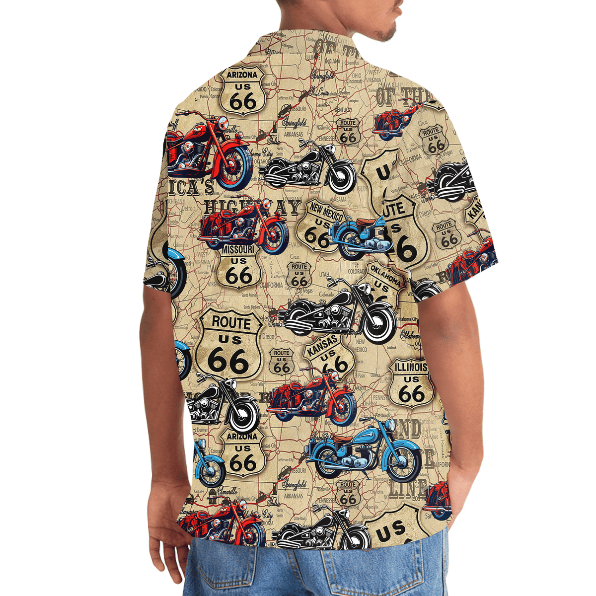Motorcycle Desert Highway Inspiration Adventure Hawaiian Shirt Pattern View For Lightweight Everyday Style