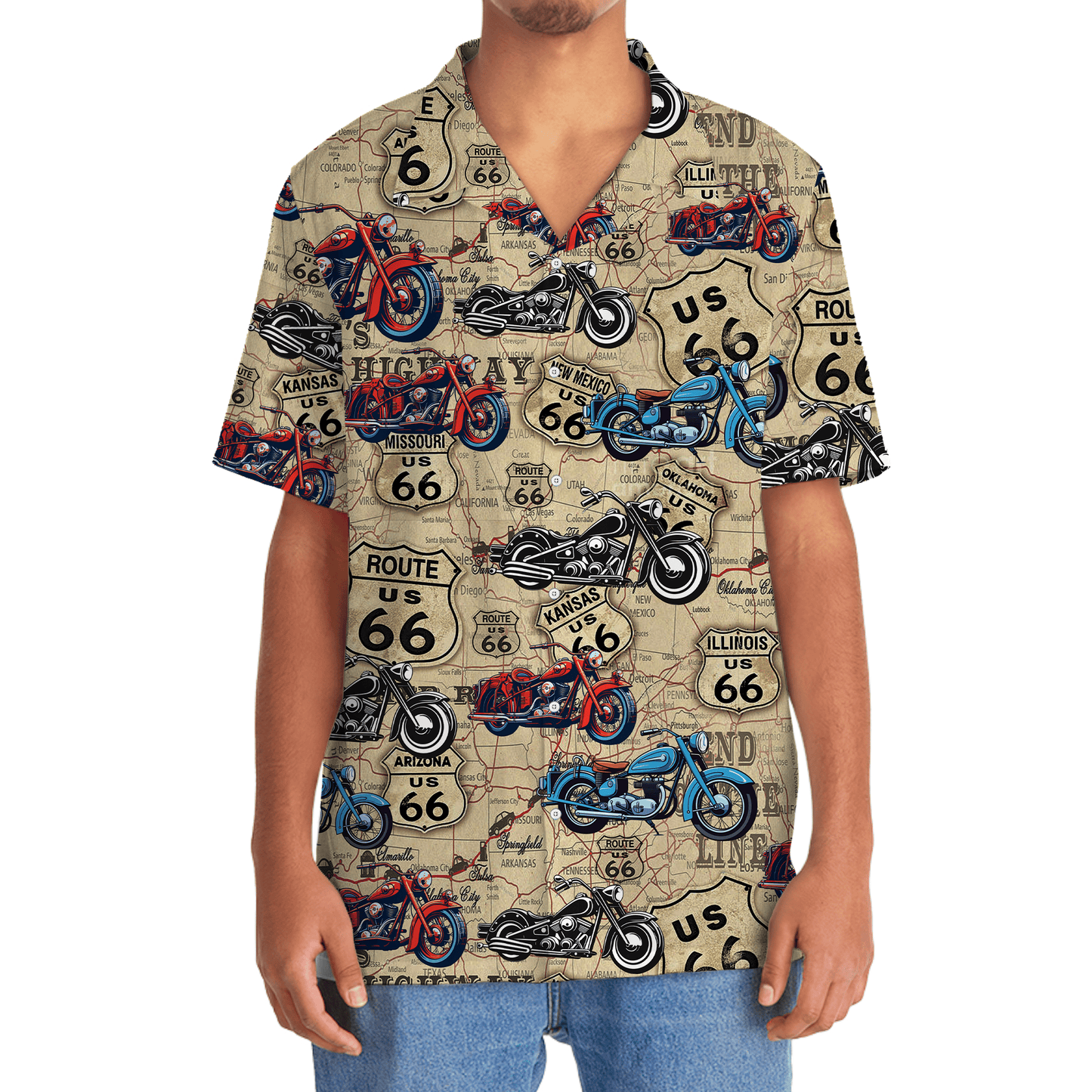 Motorcycle Desert Highway Inspiration Adventure Hawaiian Shirt Artwork Detail For Tropical Trips And Casual Outings