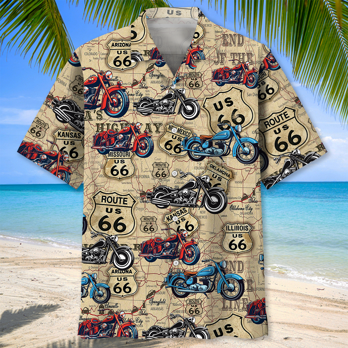Motorcycle Desert Highway Inspiration Adventure Hawaiian Shirt Design View For Resort Travel And Thoughtful Gifting