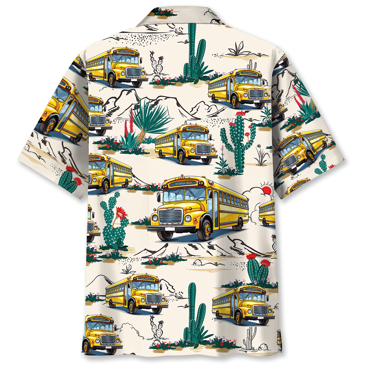 Funny School Bus Desert Hawaiian Shirt Artwork View For Weekend Travel And Beach Style