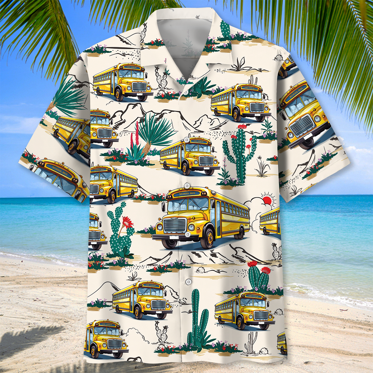 Funny School Bus Desert Hawaiian Shirt For Vacation Days And Relaxed Coastal Outings