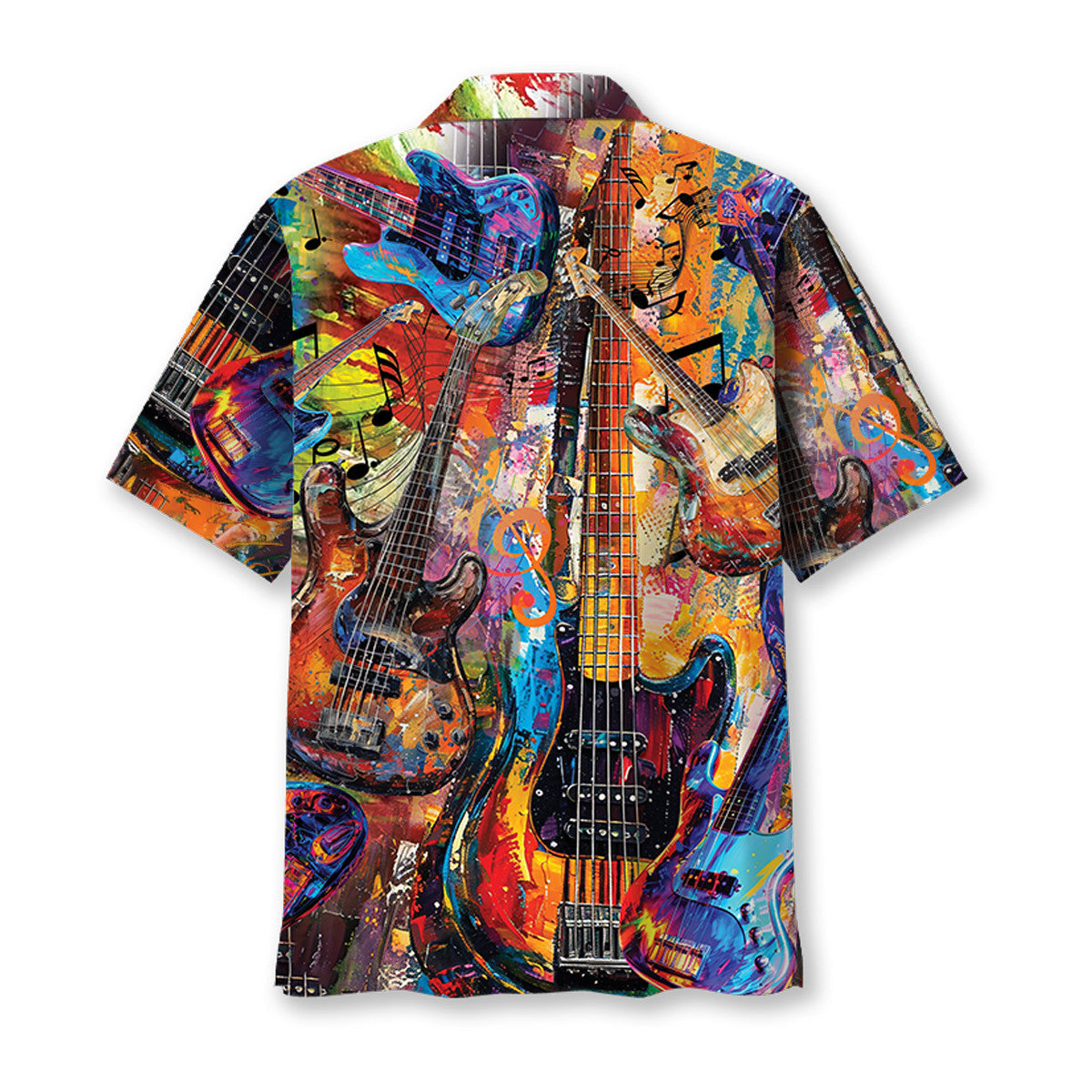 Vintage Retro Guitar Artist Hawaiian Shirt Pattern Detail For Vacation Travel And Daily Wear