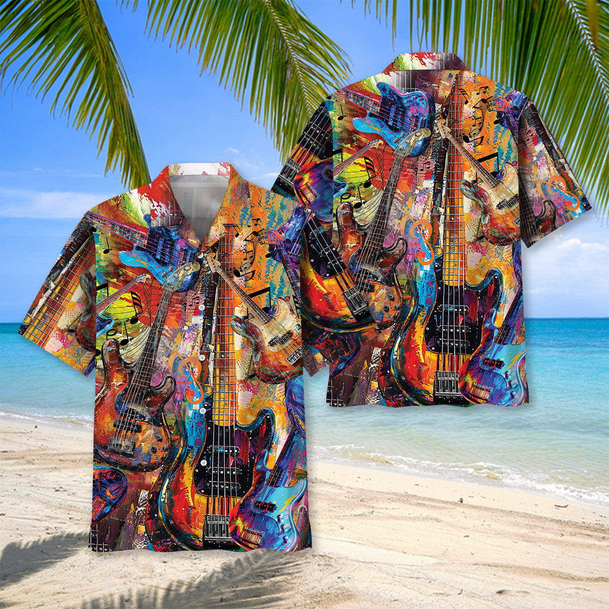 Vintage Retro Guitar Artist Hawaiian Shirt Artwork View For Coastal Escapes And Resort Style