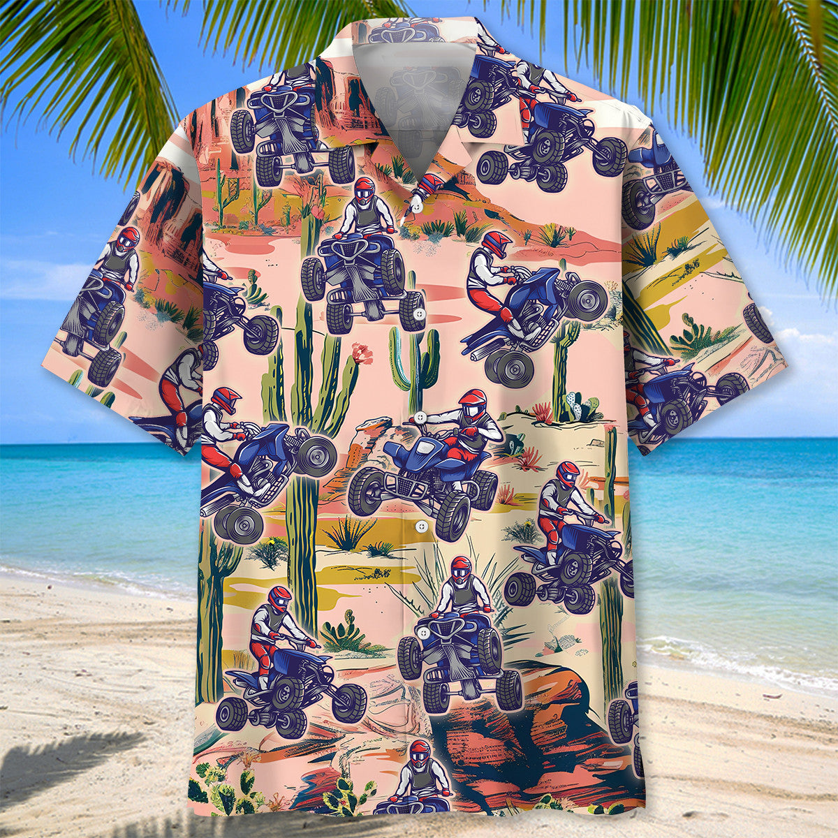 Desert ATV Motocross Road Adventure Hawaiian Shirt Artwork View For Weekend Travel And Beach Style