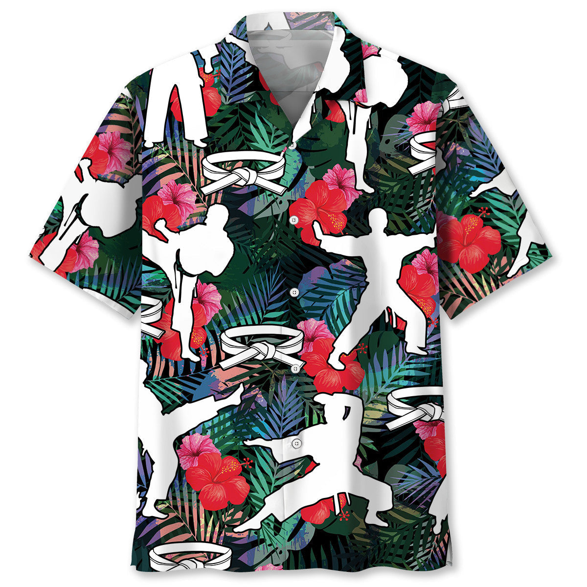 Tropical Floral Karate Martial Hawaiian Shirt Design Detail For Sunny Adventures And Casual Wear