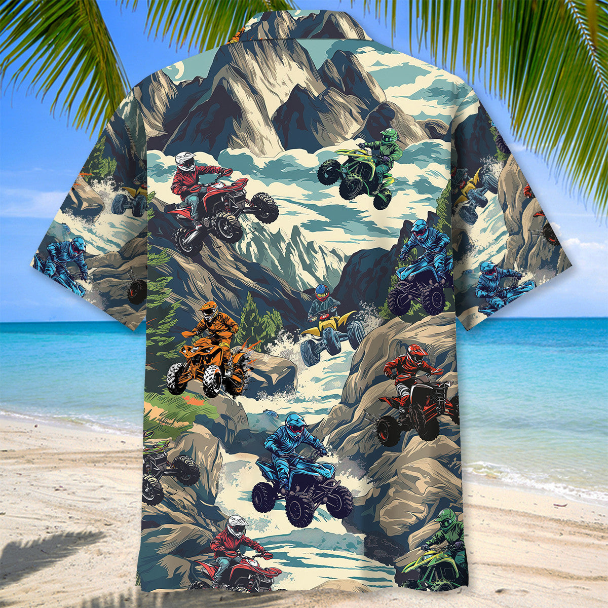 ATV Motocross Rocky Mountain Adventure Hawaiian Shirt Pattern Detail For Vacation Travel And Daily Wear